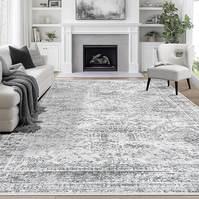 9x12 Area Rugs for Living Room Rug Washable: Abstract Large Rug for Dining Room Bedroom Carpet Non Slip 9 by 12 Indoor Modern Nursery Home Office Grey