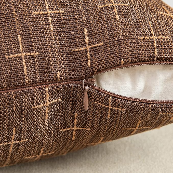 MIULEE Pack of 2 Decorative Vintage Burlap Linen Euro Sham Brown Throw Pillow Covers for Sofa Couch Bed 24x24 Modern Farmhouse Pillowcase Rustic Woven Textured Cushion Cover Inch Dark Coffee