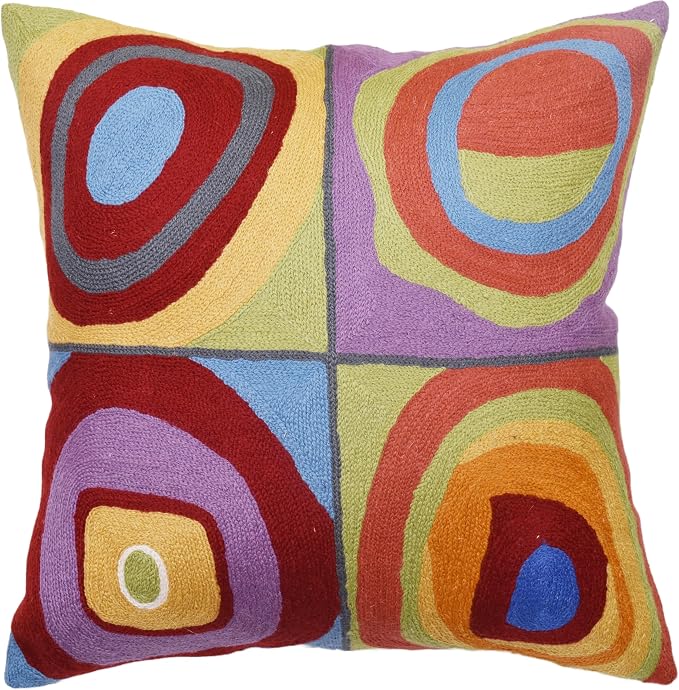Kandinsky Modern Pillow Cover - Quadrate II | Mid Century Chair Cushions | Abstract Pillows | Contemporary Pillowcase | Modern Accent Pillows | Hand embroidered Cushion | Wool Size 18x18