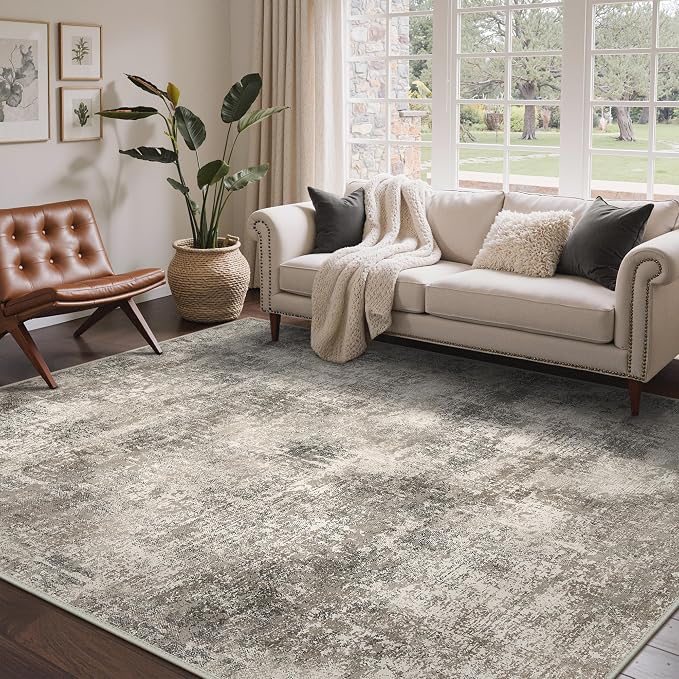 BEIMO Area Rugs 6x9 for Living Room Bedroom, Modern Abstract Machine Washable Rug, Large Soft Low Pile Floor Carpet with Non Slip Backing for Dining Room, Grey