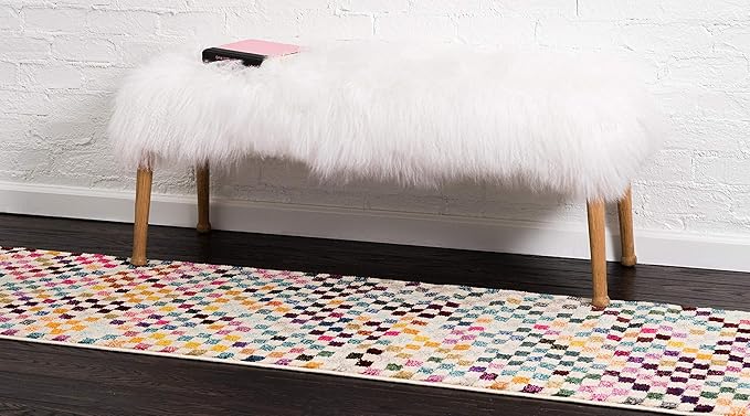Unique Loom Chromatic Collection Modern Geometric & Vibrant Abstract Area Rug For Any Home Décor (2' 2 x 6' 7 Runner, Multi/ Beige)