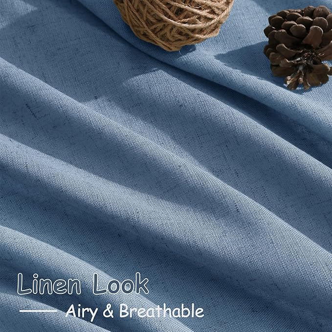 Stone Blue Linen Curtains 120 Inch Extra Long for Living Room Back Tab Light Filtering Semi Sheer Drapes Modern Farmhouse Boho Textured Curtain for Floor to Ceiling High Window 52x120,2 Panels