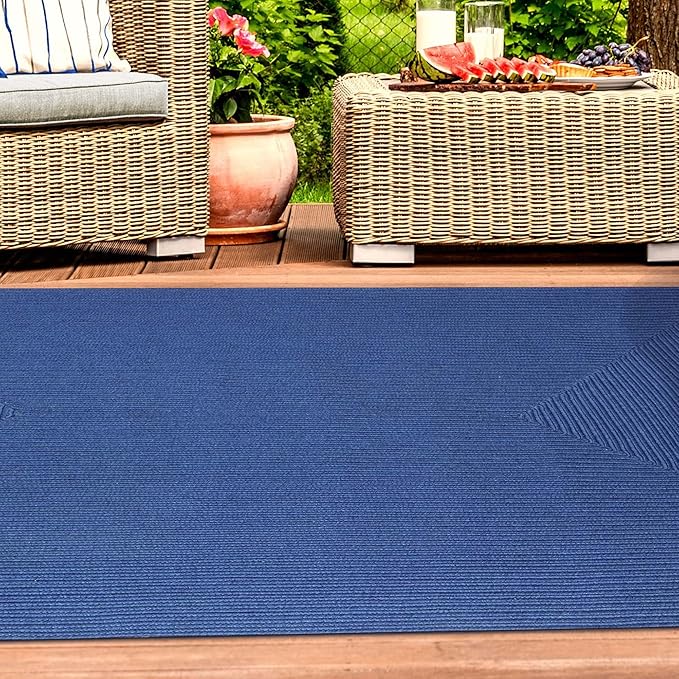 Superior Indoor/ Outdoor Large Area Rug, Reversible Braided Home Floor Decor for Living Room, Kitchen, Entryway, Patio, Front Porch, Deck, Modern, Boho, Farmhouse Style, 3' x 5', Denim Blue