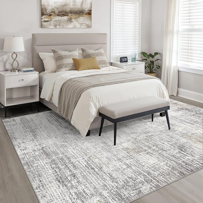 5x8 Area Rug Living Room: Washable Large Neutral Rug Abstract Soft Modern Stain Resistant Indoor Floor Non-Slip Carpet for Bedroom Nursery Kids Office Playroom Dining Room Under Table- Gray Beige