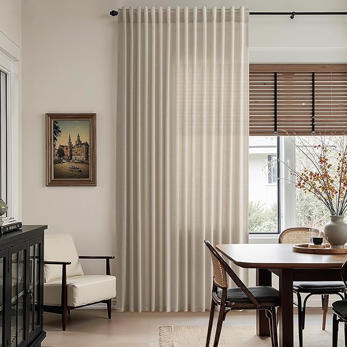 Nanspring Cobblestone Curtains 90 Inches Long for Living Room Linen Blend Light Filtering Semi Sheer Curtain Back Tab Rod Pocket Modern Farmhouse Decor Elegant Drapes for Bedroom 52x90, 2 Panels