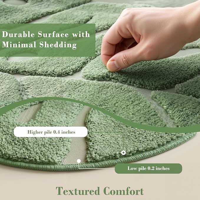 Sage Green Monstera Round Area Rug 6x6, High-Low Plush Pile Washable Rugs for Living Room Bedroom, Tropical Non Slip Nursery Carpet Soft Indoor Shag Rugs for Dining Room