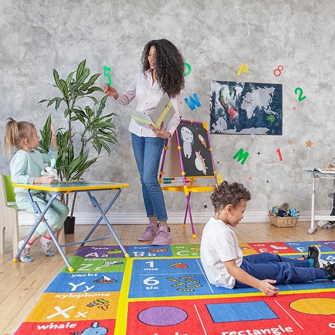 KC Cubs: Educational Rug: ABC Alphabet, Numbers & Shapes - 8x10' Playmat - Interactive Play, Activity Area Carpet, Bedroom-Classroom, Baby-Toddler-Kid