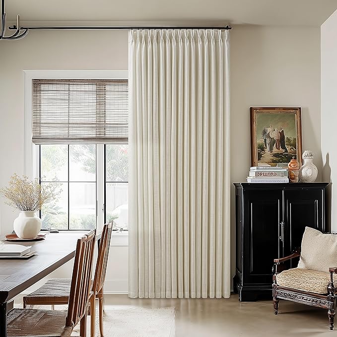 Extra Wide Pinch Pleated Linen Curtains 108 Inches Long 70 Inch Width Linen Flax Light Filtering Window Curtains 108 Inch for Living Room Bedroom Patio Pinch Pleat Drapes Hooks Rings 1 Panel 70x108