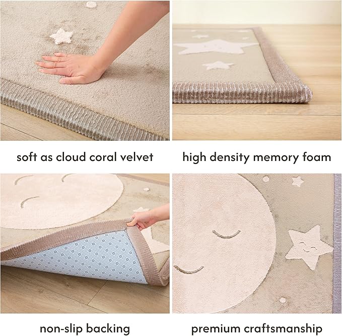 Hakuna Matte CloudRise Baby Play Mat for Floor 60" x 80" Moon & Stars – Coral Velvet Memory Foam Rug for Crawling & Cozy Play – Non-Slip, Water-Resistant, Easy-Care Tummy Time Mat, Playmat for Playpen