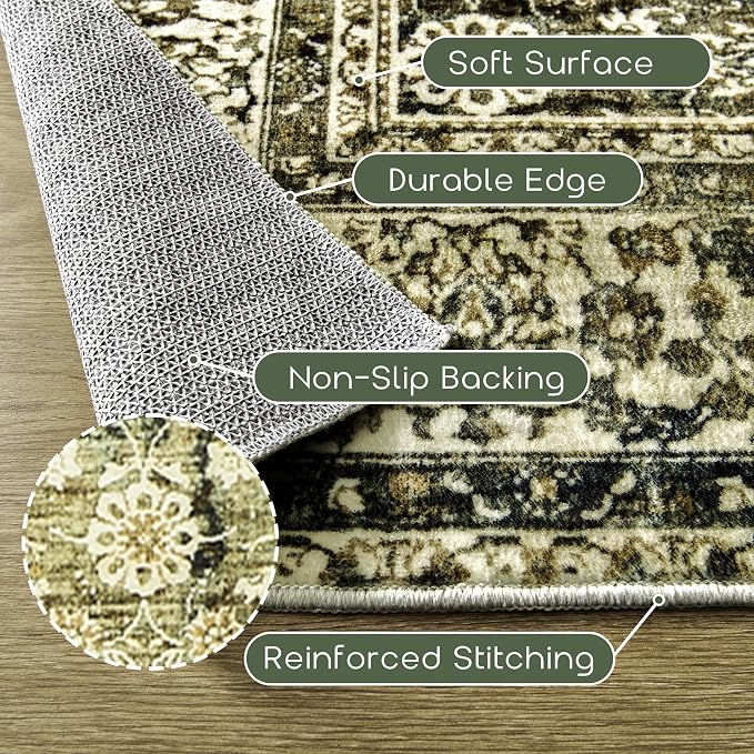 Olive and Tan Boho Front Door Mat for Indoor Entrance Washable Non Slip Cute Vintage Floral Aesthetic Area Rugs for Entryway Entry 4x6