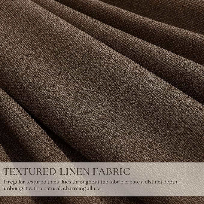 80 Inch Brown Linen Blackout Curtains for Living Room 100% Black Out Pinch Pleat Hooks for Living Room Back Tab Thick Linen Textured Pleated Drapes Light Blocking Loden Bedroom Window Curtains