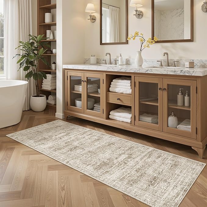 Soalmost Runner Rug 2'x6' Washable Non-Slip Runner Rugs for Kitchen Bathroom Laundry Room Brown Vintage Floor Carpet Runners for Hallway Entryway