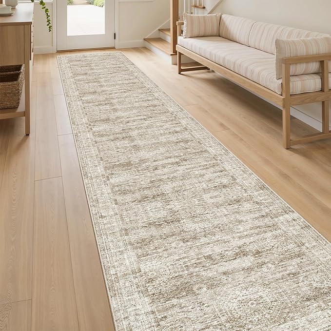 Soalmost Runner Rug 2'x10' Washable Non-Slip Runner Rugs for Kitchen Bathroom Laundry Room Brown Vintage Floor Carpet Runners for Hallway Entryway