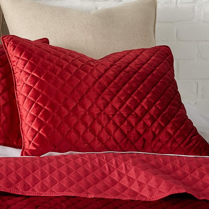 Levtex Home - Red Velvet Quilt Set - Full/Queen Quilt + Two Standard Pillow Shams - Luxurious Quilted Poly Velvet - Quilt Size (88x92in.) and Pillow Sham Size (26x20in.)