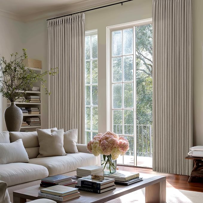 Pinch Pleated Linen Curtains 108 Inches Long 2 Panels for Living Room Bedroom Tan Brown Burlywood Taupe Drapes Back Tab Country Farmhouse Burlap Foor to Ceiling Curtains with Hooks Rings W50xL108