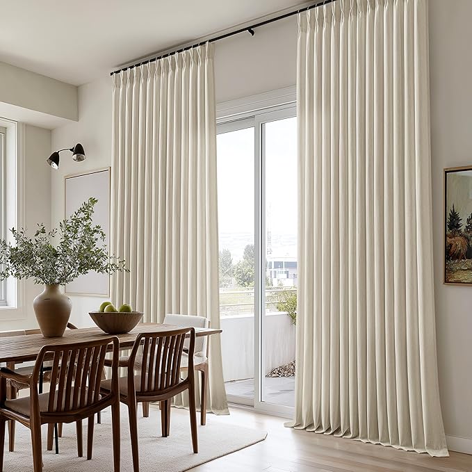 Oatmeal Linen Curtains 80 Inches Long 2 Panels Set for Living Room Bedroom Pinch Pleated Back Tab Drapes Neutral Modern Farmhouse Semi Sheer 80 Inch Curtains for Dining Room Window Cabin Beige Tan