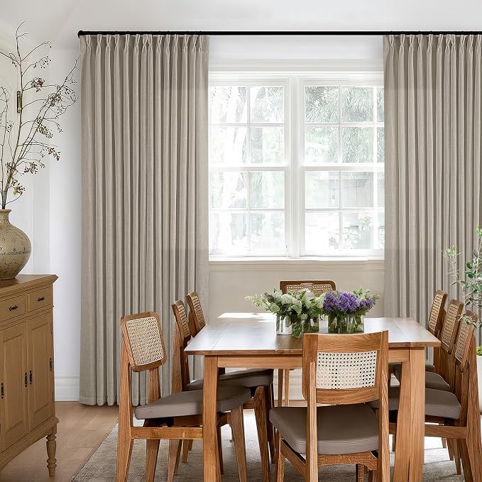 TWODRAPES Burlywood Birch Pinch Pleated Linen Curtains 2 Panels for Living Room Bedroom Memory Training Shaped Semi Sheer Pleat Drapes with Hooks Rings Light Filtering Window Curtain 40x92