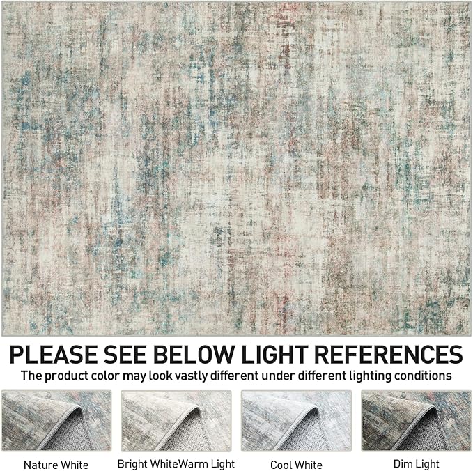 6x9 Area Rugs Washable Rug: Large Modern Abstract Living Room Rug Soft Anti-Skid Thin Carpet Indoor Floor Non-Shedding Carpets for Bedroom Dining Room Farmhouse Nursery Home Office Multi Color