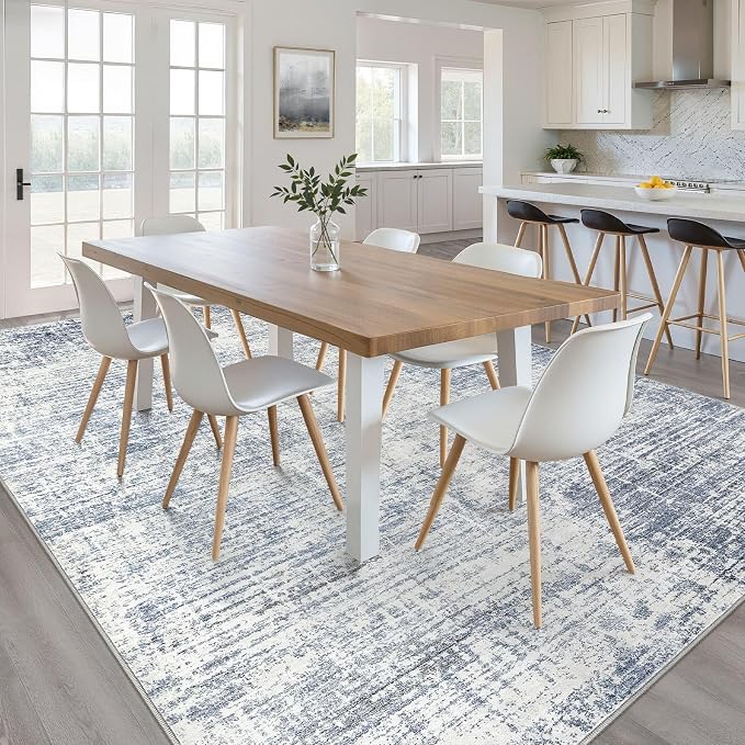 10x13 Area Rug Living Room: Washable Large Neutral Blue Rug Abstract Soft Modern Stain Resistant Indoor Floor Non-Slip Carpet for Bedroom Nursery Kids Office Playroom Dining Room Under Table Home
