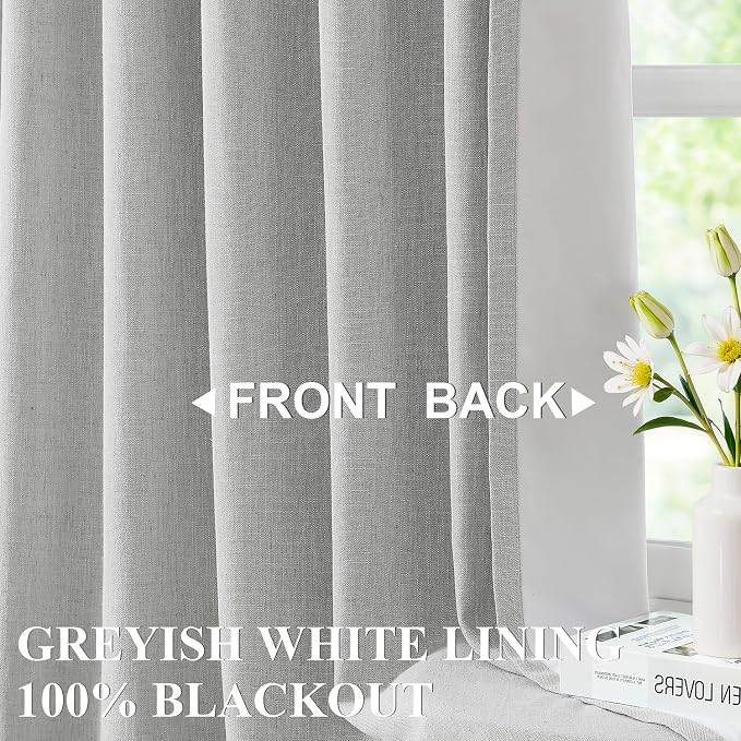 Vision Home Light Gray Pinch Pleated Full Blackout Curtains Linen Blended Room Darkening Curtain Panels 112 inch for Living Room Bedroom Thermal Insulated Pinch Pleat Drapes with Hooks 40" Wx112 Lx2