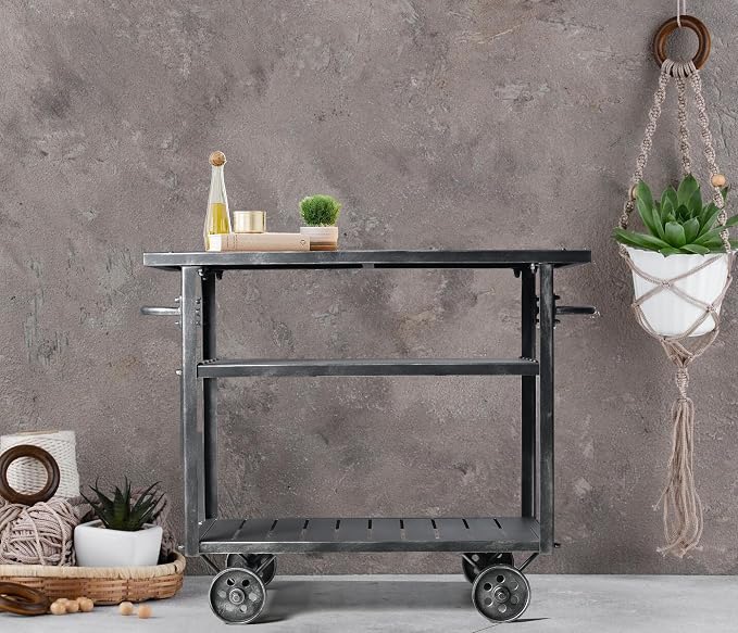LOKKHAN Rolling Bar Cart with Handle [3 Tier] Home Kitchen Microwave Cart Island On Wheels, Mobile Serving Cart Beverage Cart, Coffee Station (Metal/Wood, Industrial Black)