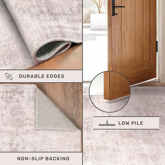 Hazo Haus Modern Pink and Grey Rugs for Bedroom Girls - Abstract 6x9 Area Rug for Living Room, Dining Room Under Table, Thin & Soft Washable, Print Distressed Medallion Pattern