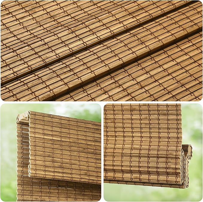 LazBlinds Cordless Bamboo Roman Shades, 34.5x48, Highfield Teak | Privacy Blinds for Interior Windows, Room Darkening Roll Up Bamboo Blinds for Home & Patio