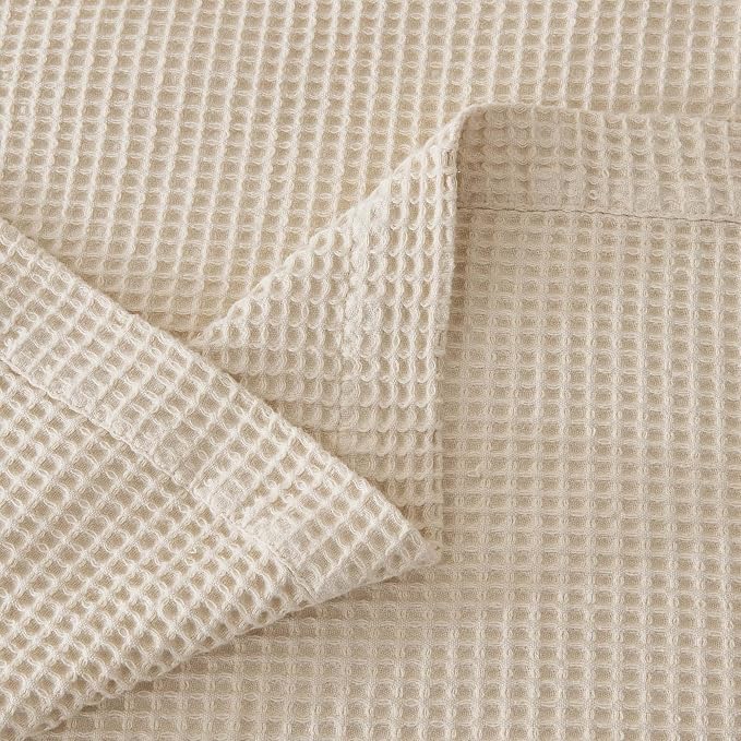 100% Cotton Green Blanket Full/Queen Size for Bed - Breathable and Soft, Waffle Weave for Summer Spring, 90x90 Inches (Oatmeal)