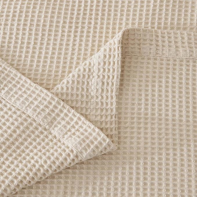 100% Cotton Taupe Blanket King Size for Bed - Breathable and Soft, Waffle Weave for Summer Spring, 102x90 Inches (Oatmeal)