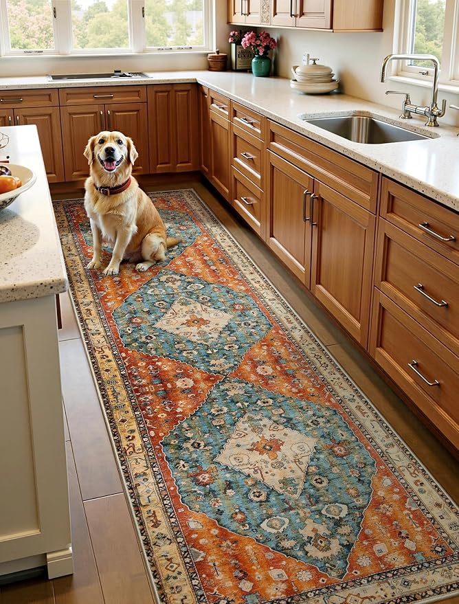 SERISSA Runner Rug for Hallways, 3x10 Washable Non Slip Kitchen Runner Rug, Long Boho Rug Vintage Tribal Hallway Stair Ultra Soft Print Floor Carpet for Bedroom Bathroom Laundry Room