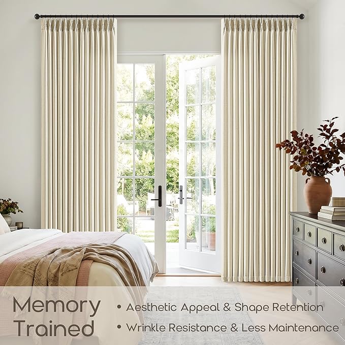 Cream 102 Inch Pinch Pleated Curtains for Bedroom Living Room Aesthetic Semi Sheer Light Filtering Back Tab Drapes Hooks Rings 40 Inch Wide Warm Beige Rustic Window Curtains 102 Inches Long 2 Panels
