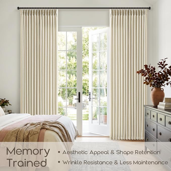 Cream Pleated Linen Curtains 84 Inches Long for Living Room Boho Warm Beige Linen Textured Semi Sheer Privacy Bedroom Pinch Pleat Curtains Memory Training Light Filtering Drapes 2 Panels 40Wx84L