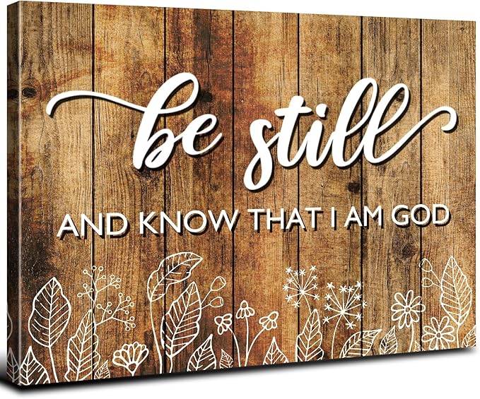Be Still And Know That I am God Wall Art Rustic Brown Christian Canvas Picture Farmhouse Bible Verses Wall Decor Living Room Religious Inspirational Quotes Artwork Bedroom Office Home Decoration 12x16