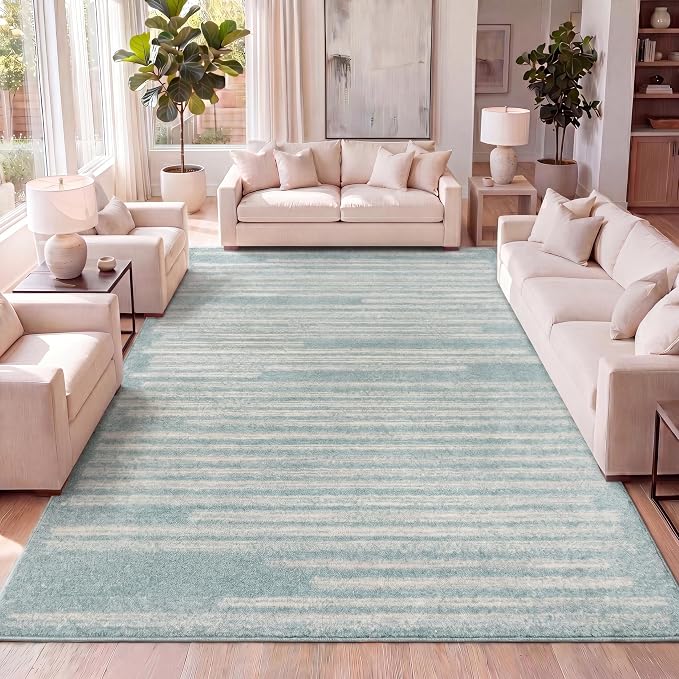 JONATHAN Y Khalil Modern Berber Stripe Turquoise/Cream Indoor Area Rug, 3x5, Contemporary, Bohemian, Easy-Cleaning for Living Room, Bedroom, Kitchen, Pet Friendly, Non-Shedding (MOH207D-3)
