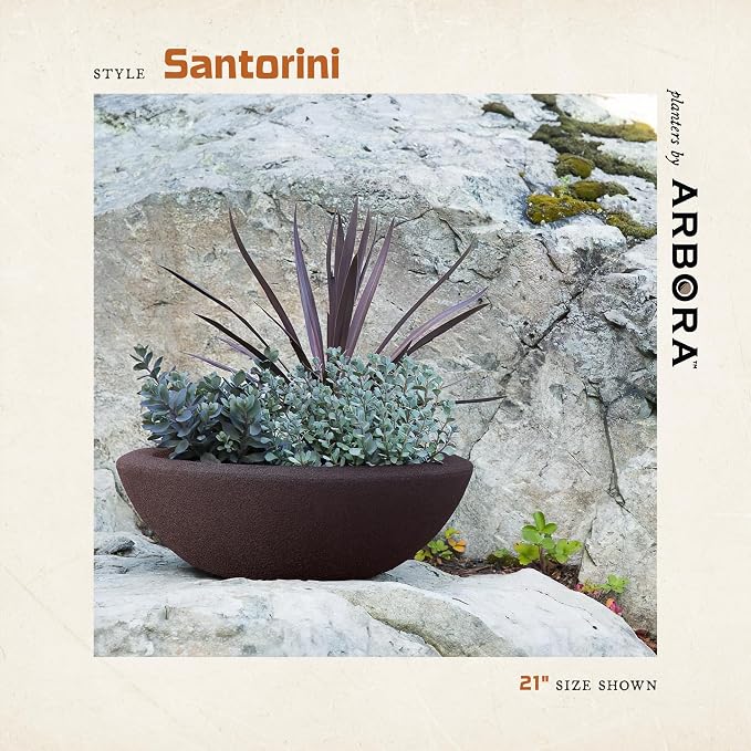 ARBORA 21" Santorini Bowl 2-Pack with Aged Iron Finish - Polyresin Indoor and Outdoor Planters, Durable, Weatherproof, Lightweight, Large Plant Pots for Patio, Garden, Deck, Entryway