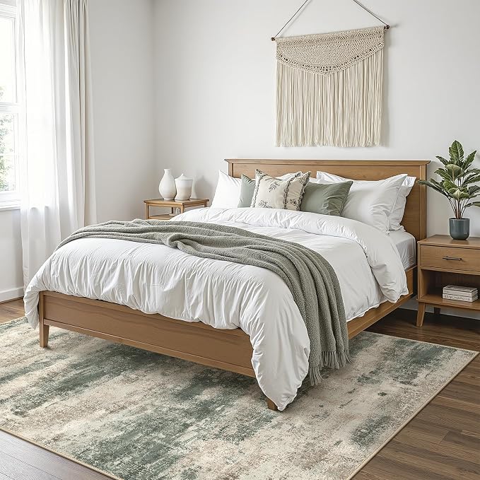 BEIMO Area Rugs 8x10 for Living Room Bedroom, Modern Abstract Machine Washable Rug, Large Soft Low Pile Floor Cover with Non Slip Backing for Dining Room, Grey/Dark Green