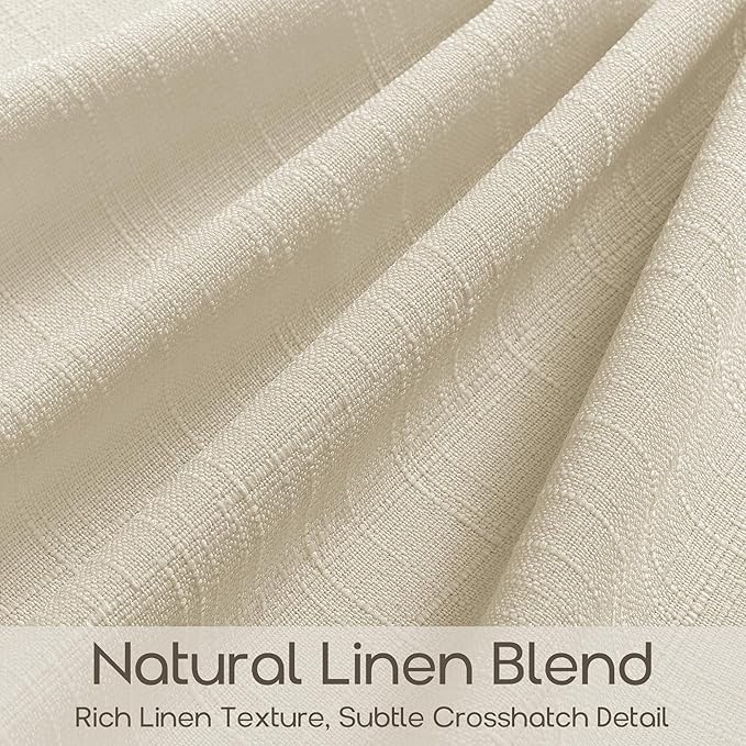 Cream Beige Pleated Linen Curtains 70 Inch Width 90 Inch Length 2 Panels Farmhouse Light Filtering Linen Blend Pinch Pleat Curtains for Living Room Extra Wide Memory Trained Semi Sheer Door Drapes