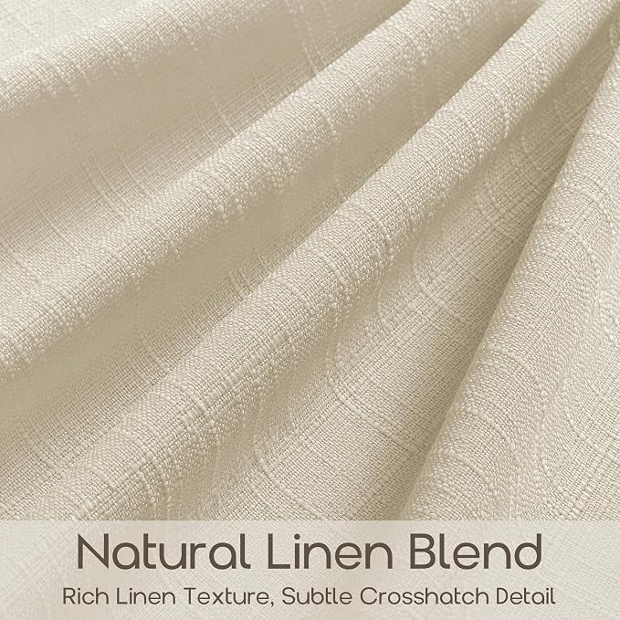 Cream Pleated Linen Curtains 84 Inches Long for Living Room Boho Warm Beige Linen Textured Semi Sheer Privacy Bedroom Pinch Pleat Curtains Memory Training Light Filtering Drapes 2 Panels 40Wx84L