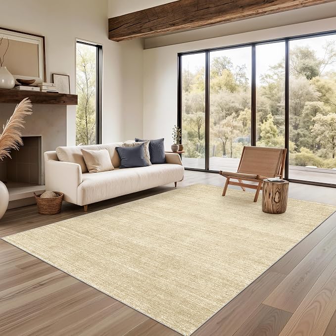 Valenrug Washable Rug 5x7 - Stain Resistant 5x7 Area Rugs for Living Room, Non Slip Backing Printed Rugs for Bedroom, Folable Machine Washable Area Rug (5'x7', Tan)