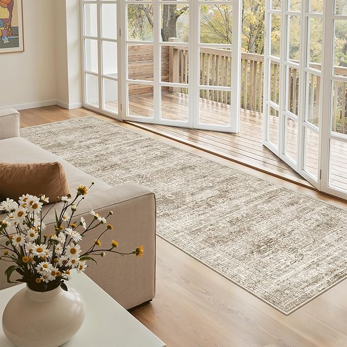 Soalmost Runner Rug 3x8 Washable Non-Slip Hallway Runner Rugs for Kitchen Bathroom Laundry Room Brown Vintage Floor Carpet Runners for Hallways Entryway