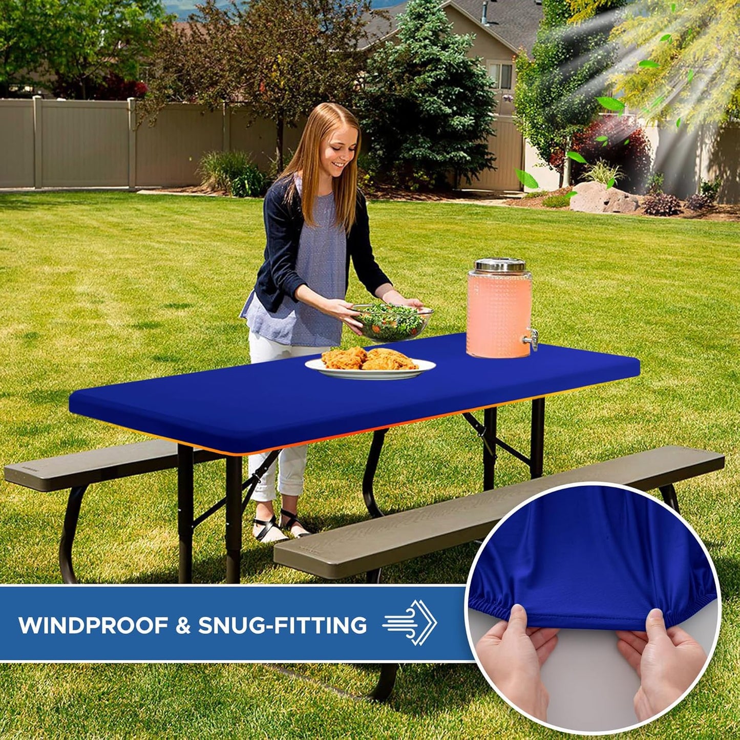 Spandex Table Cover for 6 Foot Rectangle Tables-6 Pack Royal Blue Outdoor Picnic Elastic Table Cover-Spandex Stretch Folding Table Cloths for Camping Dining Room Patio Kitchen Banquet Party