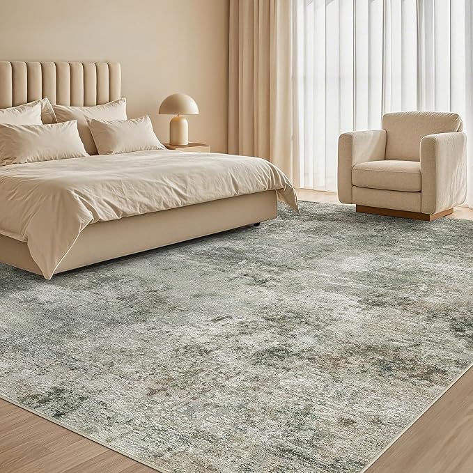 Tortania Area Rug Living Room Rugs - 9x12 Washable Large Soft Neutral Boho Moroccan Bohemian Farmhouse Rug Indoor Floor Carpet for Bedroom Under Dining Table Home Office Decor - Olive Brown