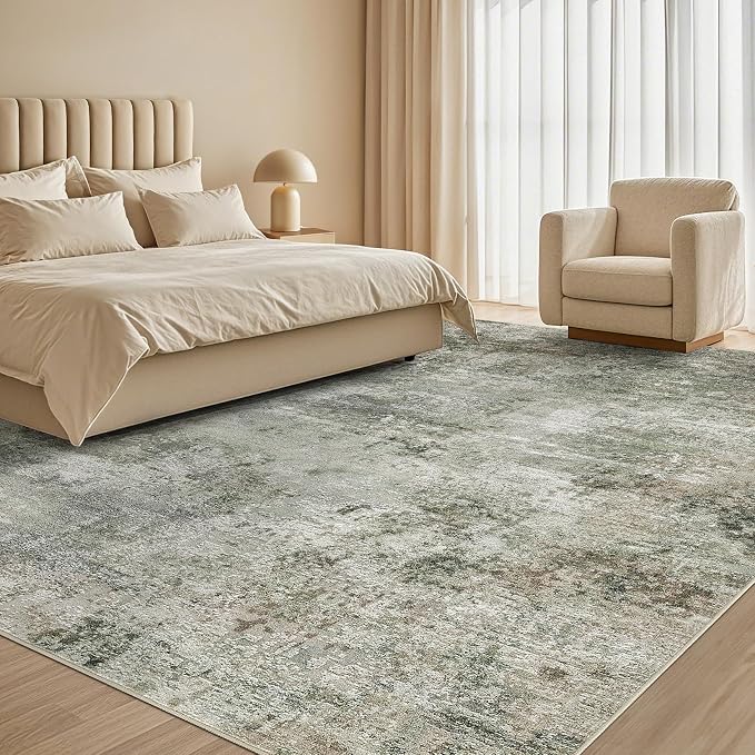 Tortania Area Rug Living Room Rugs - 10x12 Washable Large Soft Neutral Boho Moroccan Bohemian Farmhouse Rug Indoor Floor Carpet for Bedroom Under Dining Table Home Office Decor - Olive Brown
