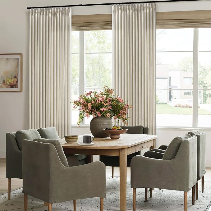 Pinch Pleated Linen 84 Inch Curtains 60 Inch Width for Living Room Divider Light Filtering Thick Linen Extra Wide Patio Curtains for Sliding Door Balcony Floor to Ceiling Window 1 Panel