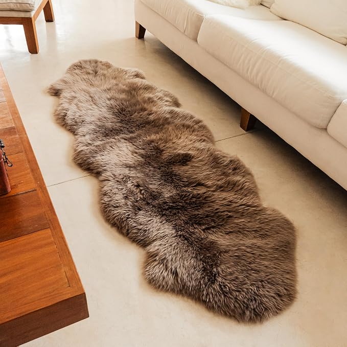 Premium Duo 100% Genuine Sheepskin Area Rug 2x6 ft – Luxurious Soft & Fluffy Lambskin Rug for Bedroom or Living Room – Made in Argentina (Beige)
