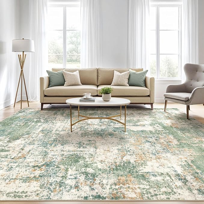 6x9 Area Rugs Living Room: Washable Large Abstract Soft Green Rug Stain Resistant Indoor Floor Non-Slip Accent Carpet for Men Modern Home Enthusiasts Aged 25-45 - Bedroom Office Playroom