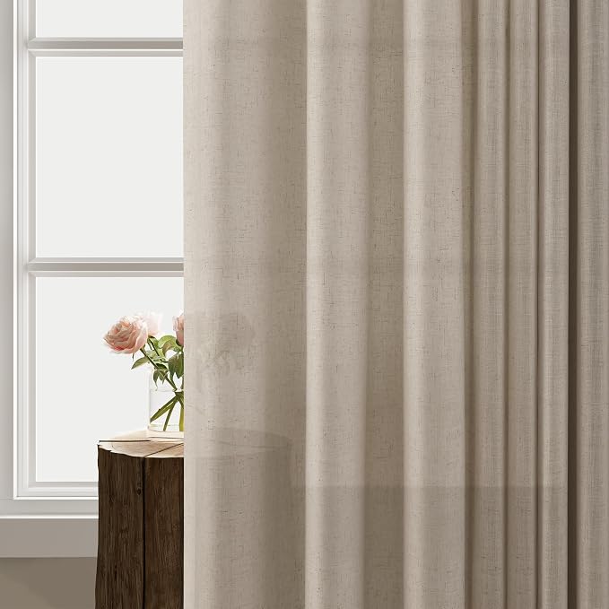 Aersas Cobblestone Linen Grommet Curtains 96 Inches Long 2 Panels for Living Room Sliding Glass Door Light Filtering Drapes 96 Inch Length Neutral Farmhouse Rustic Curtain for Office 52x96