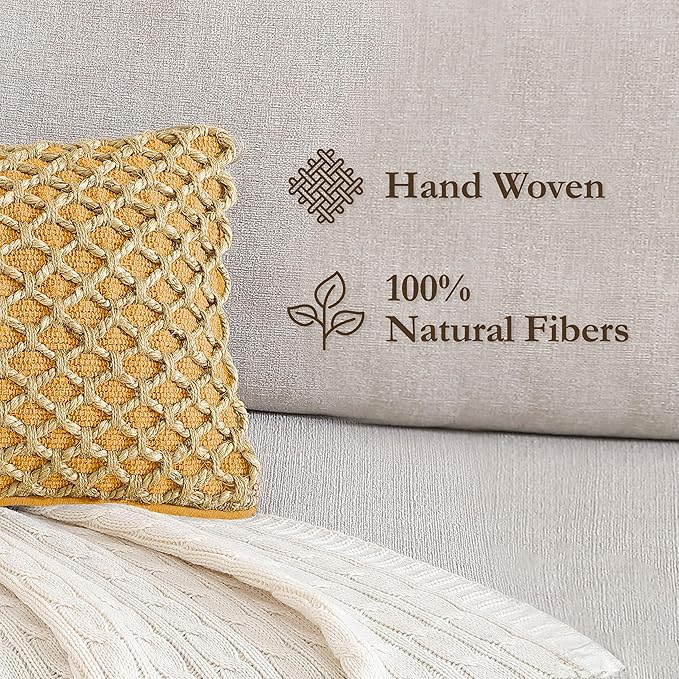 Boho Living Jada Premium Woven Design, Decorative Throw, Living Room Décor, (1) 12" x 20" Pillow Cover with Insert, Mustard Yellow