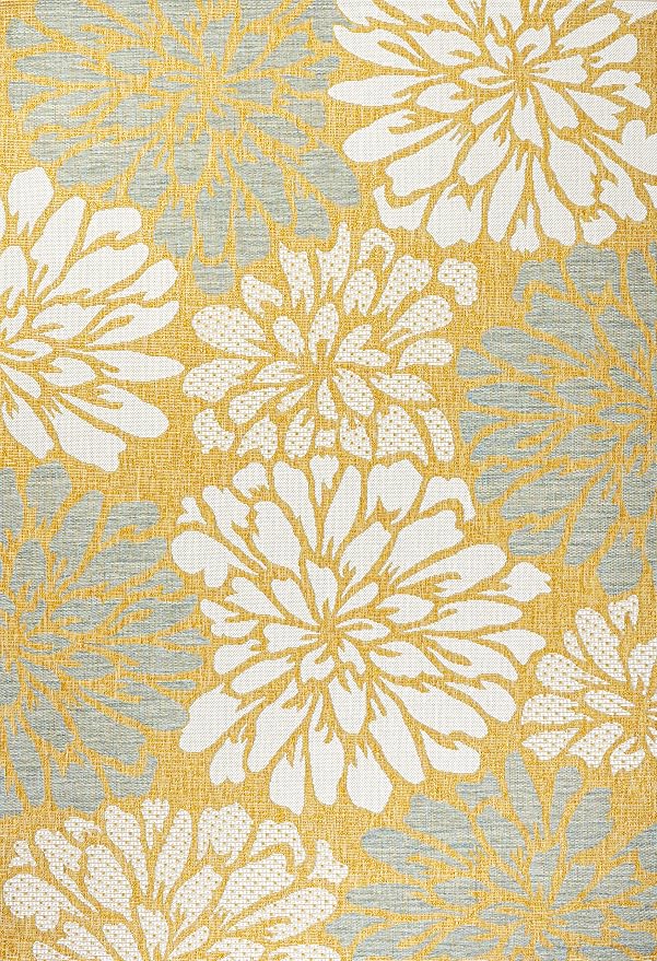 JONATHAN Y Floral Textured Weave Indoor Outdoor Area Rug 3X5 Yellow/Cream, Zinnia Modern for Backyard, Patio, Porch, Easy-Cleaning, High Traffic, Pet-Friendly, Non-Shedding (SMB110G-3)