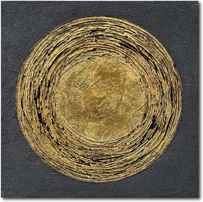 30x30 inch Hand-Painted Gold and Black Texture Abstract Art Modern Home Office Wall Decorative Art